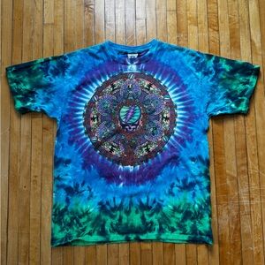 VTG Y2K Grateful Dead Liquid Blue Celtic Mandala Cotton Tie Dye T-Shirt Sz. L